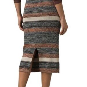 PrAna boho western all cotton stripe pencil skirt rust slate blue small EUC